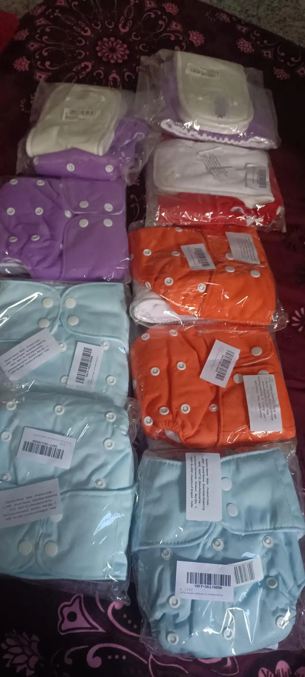 Adjustable Washable & Reusable Cloth Diaper With Dry Feel, Absorbent Insert Pad (3M-3Y) | Oeko-Tex Certified | Prevents Rashes - Assorted Colors - Pack of 4
