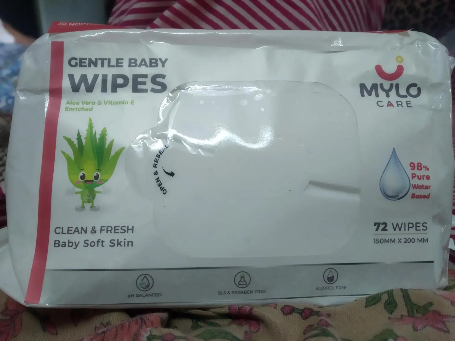 Gentle Baby Wipes With Lid - Organic Coconut Oil, Neem, Aloe Vera and Vitamin E | 98% Pure Water | Dermatologically Tested (Pack of 3) - 72 Wipes Per Pack