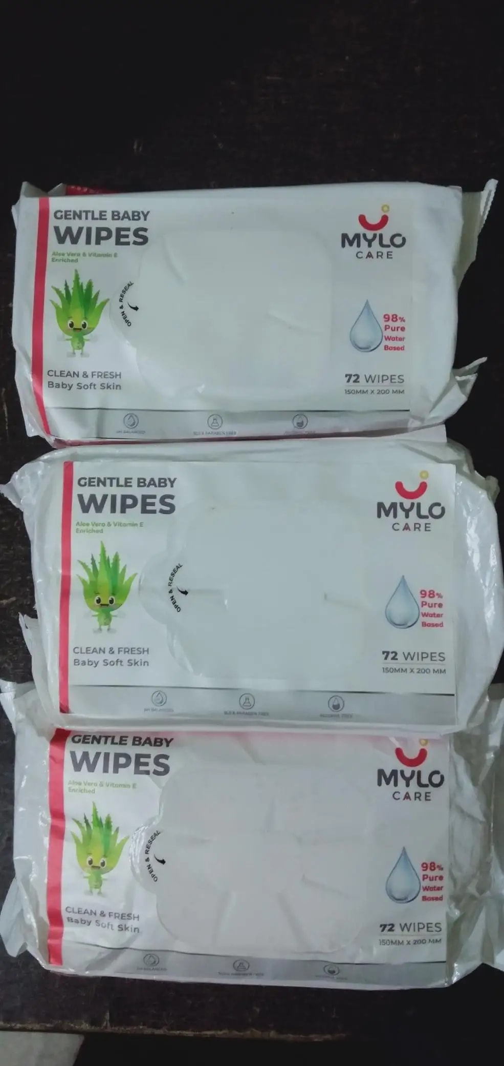 Gentle Baby Wipes With Lid - Organic Coconut Oil, Neem, Aloe Vera and Vitamin E | 98% Pure Water | Dermatologically Tested (Pack of 3) - 72 Wipes Per Pack