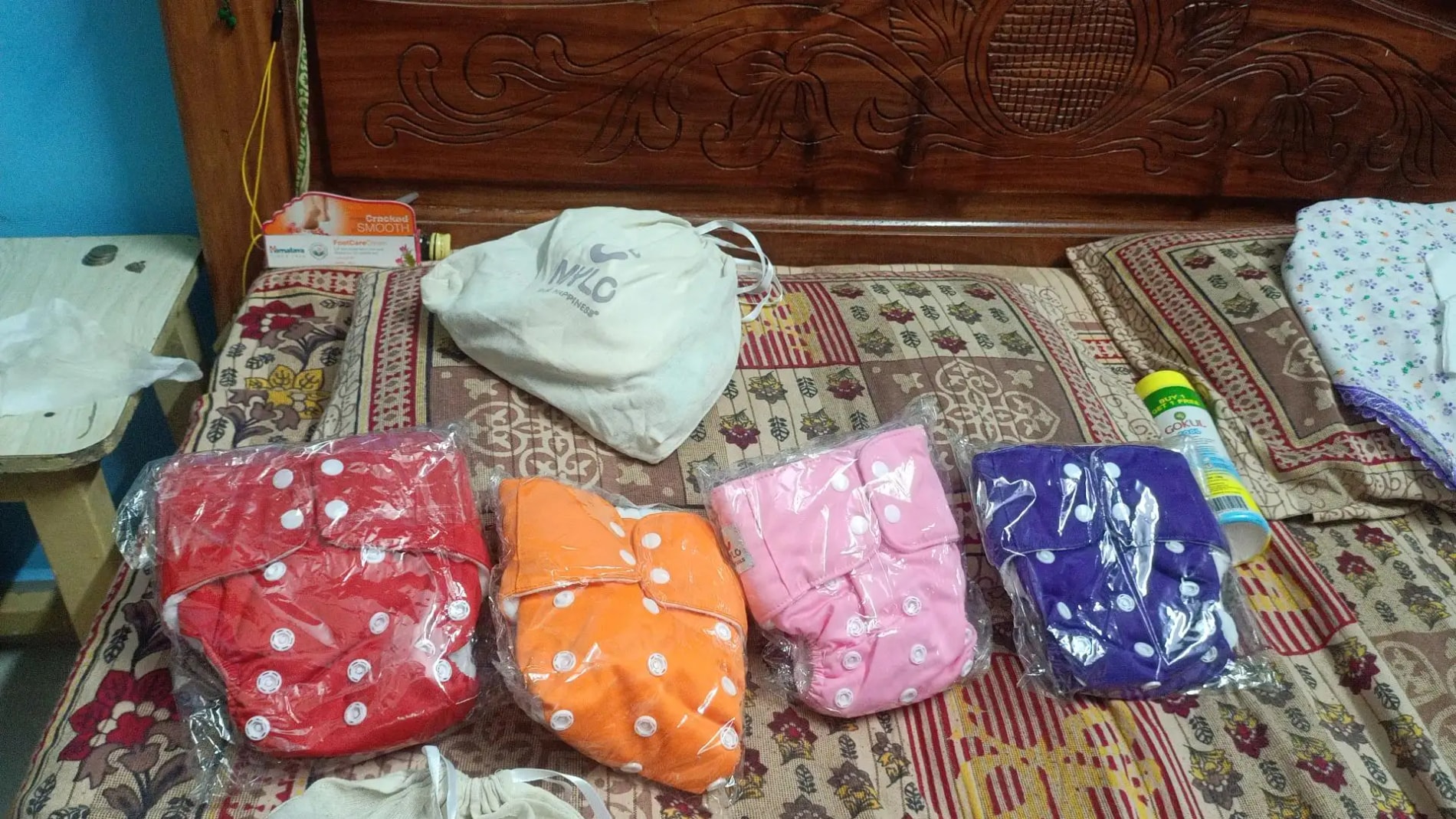 Adjustable Washable & Reusable Cloth Diaper With Dry Feel, Absorbent Insert Pad (3M-3Y) | Oeko-Tex Certified | Prevents Rashes - Assorted Colors - Pack of 4