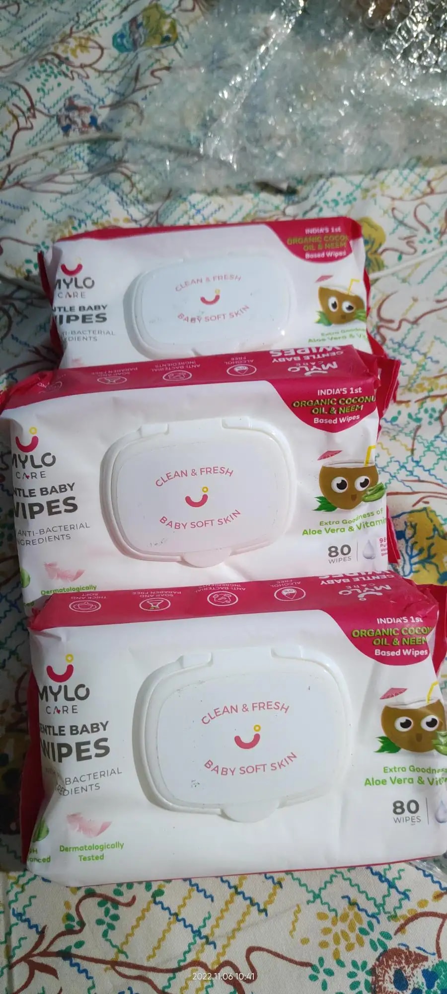 Gentle Baby Wipes With Lid - Organic Coconut Oil, Neem, Aloe Vera and Vitamin E | 98% Pure Water | Dermatologically Tested (Pack of 3) - 72 Wipes Per Pack