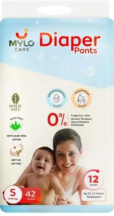 Baby Diaper Pants Small (S) Size 4-8 kgs (42 count) Leak Proof | Lightweight | Rash Free | 12 Hours Protection | ADL Technology (Pack of 1)