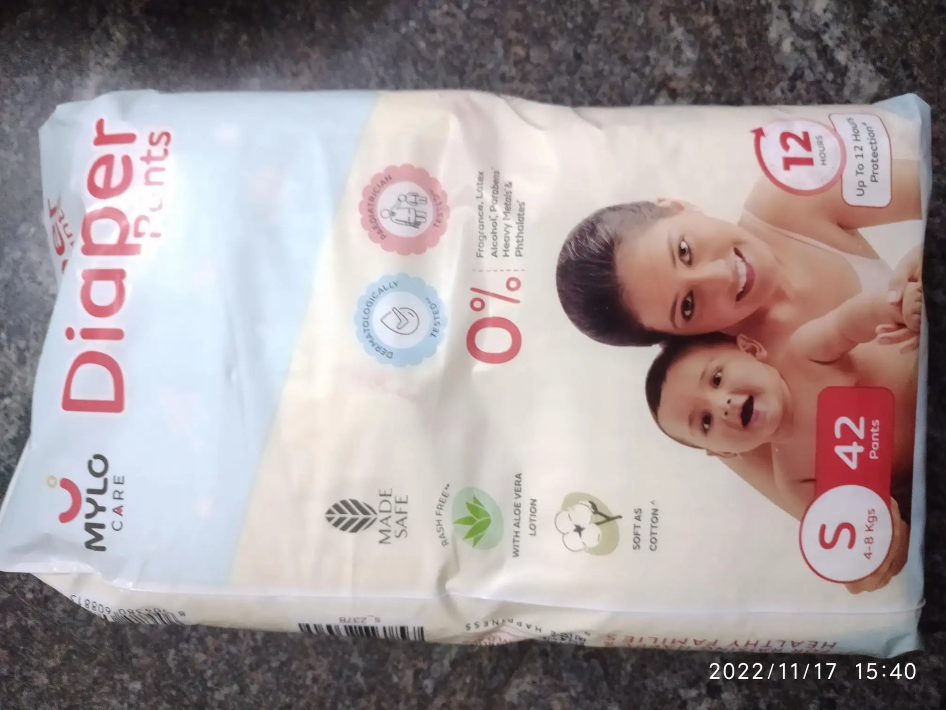 Baby Diaper Pants Small (S) Size 4-8 kgs (42 count) Leak Proof | Lightweight | Rash Free | 12 Hours Protection | ADL Technology (Pack of 1)
