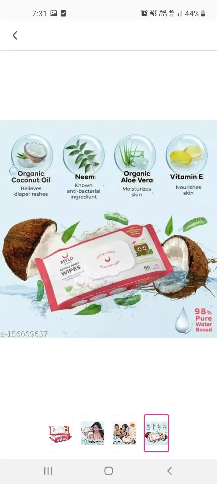 Gentle Baby Wipes With Lid - Organic Coconut Oil, Neem, Aloe Vera and Vitamin E | 98% Pure Water | Dermatologically Tested (Pack of 3) - 72 Wipes Per Pack