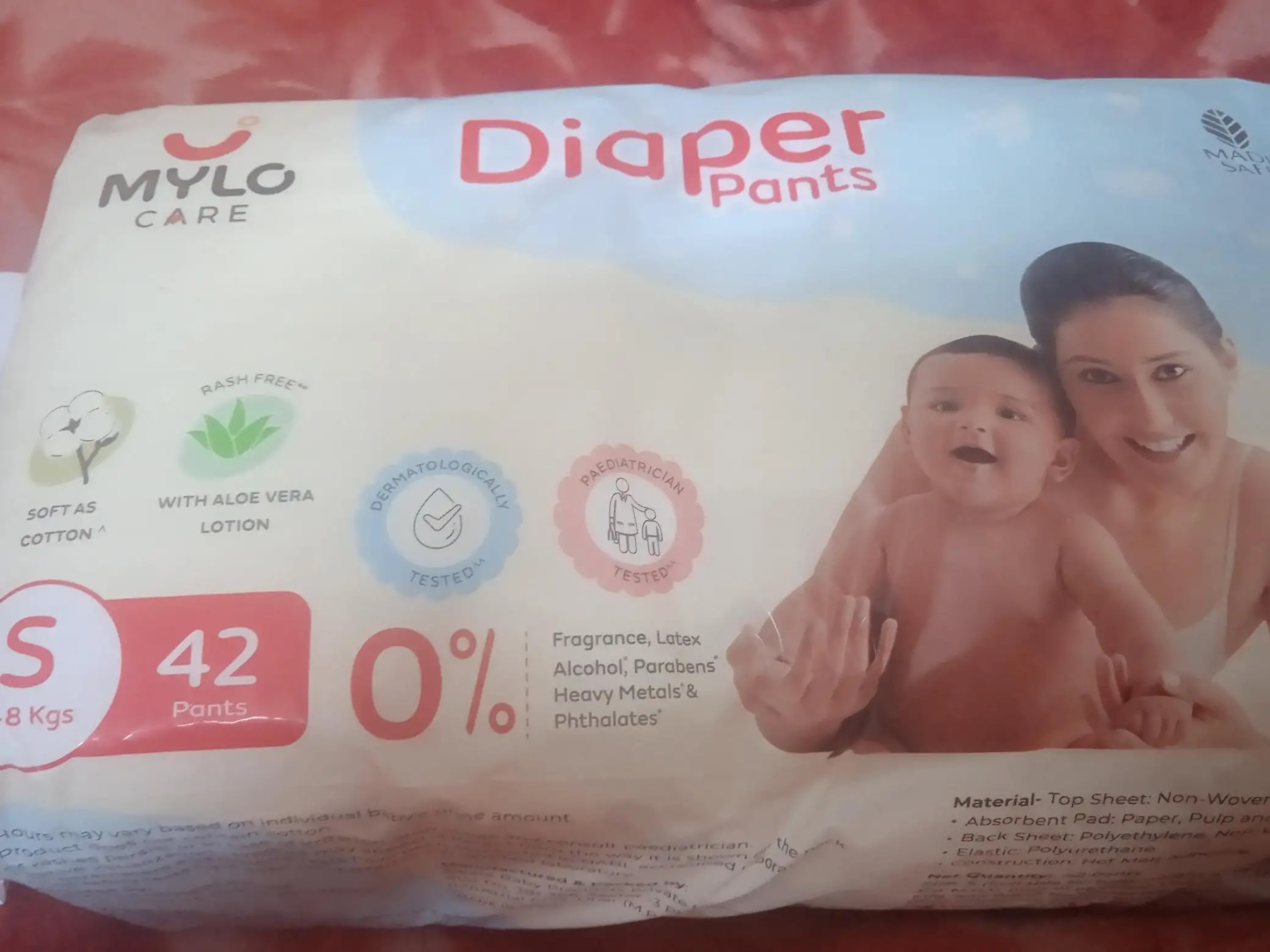 Baby Diaper Pants Small (S) Size 4-8 kgs (42 count) Leak Proof | Lightweight | Rash Free | 12 Hours Protection | ADL Technology (Pack of 1)