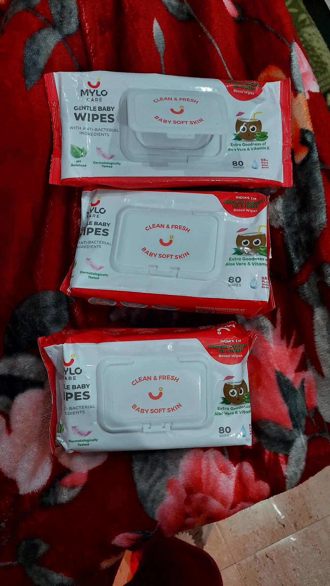 Gentle Baby Wipes With Lid - Organic Coconut Oil, Neem, Aloe Vera and Vitamin E | 98% Pure Water | Dermatologically Tested (Pack of 3) - 72 Wipes Per Pack