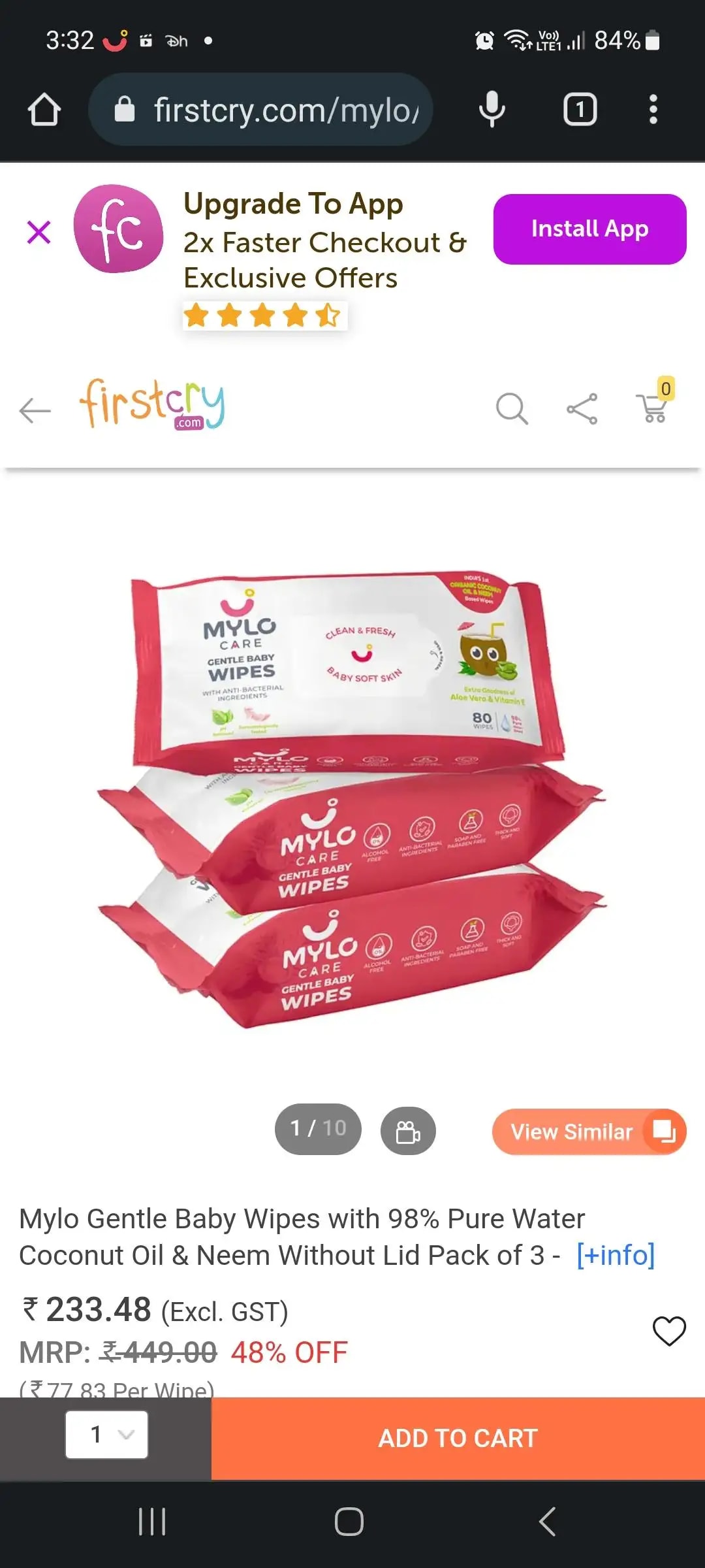 Gentle Baby Wipes With Lid - Organic Coconut Oil, Neem, Aloe Vera and Vitamin E | 98% Pure Water | Dermatologically Tested (Pack of 3) - 72 Wipes Per Pack