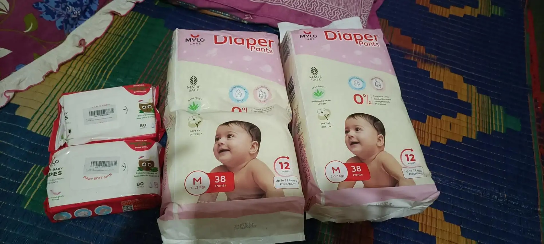 Super Saver Combo - Baby Diaper Pants Medium (M) 7-8 kgs - (76 count) Leak Proof + Extra Virgin Coconut Oil (200ml)