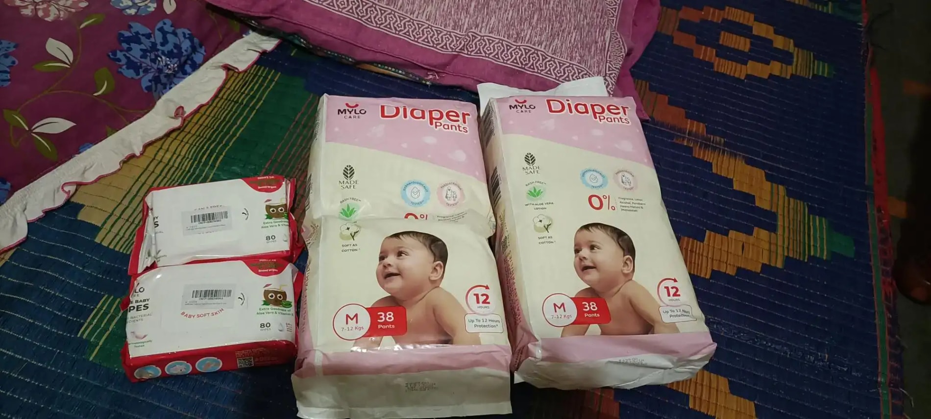Super Saver Combo - Baby Diaper Pants Medium (M) 7-8 kgs - (76 count) Leak Proof + Extra Virgin Coconut Oil (200ml)