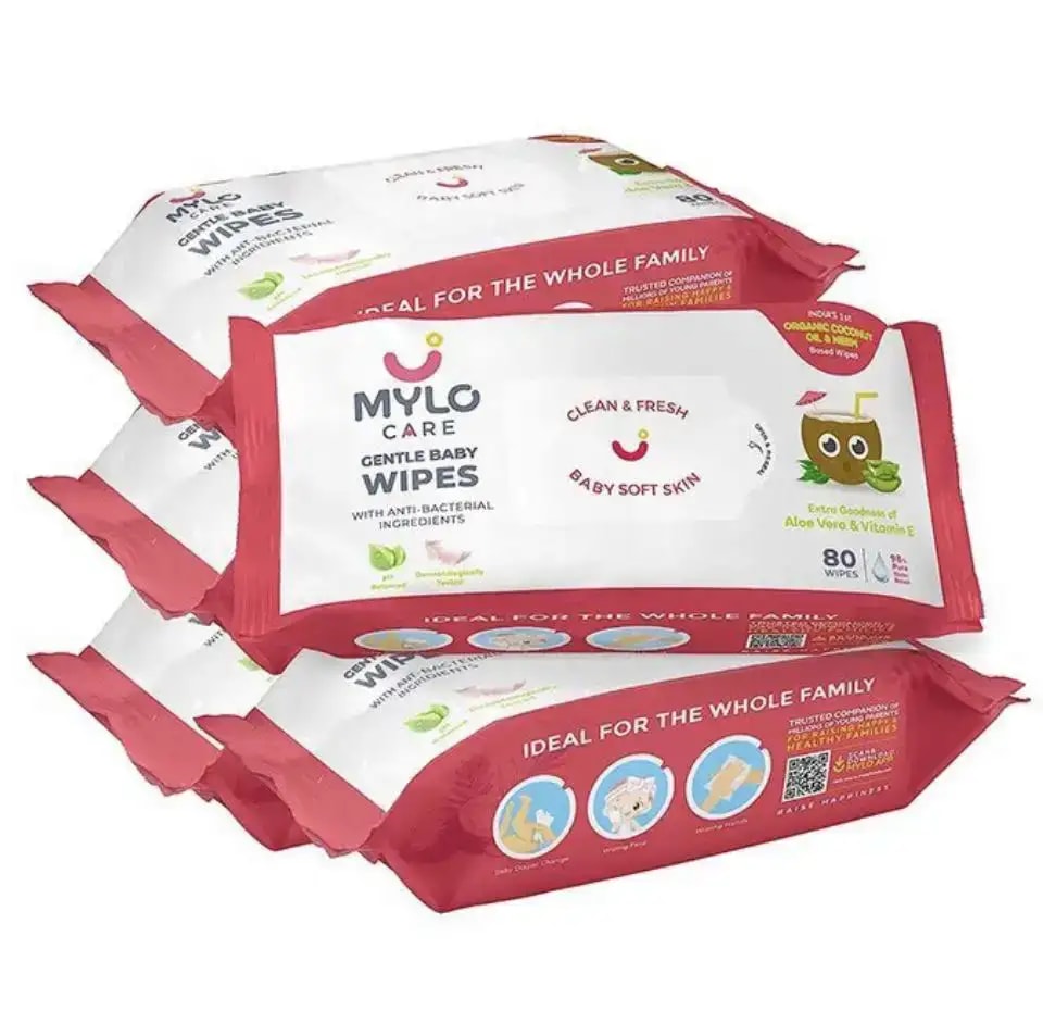 Gentle Baby Wipes With Lid - Organic Coconut Oil, Neem, Aloe Vera and Vitamin E | 98% Pure Water | Dermatologically Tested (Pack of 3) - 72 Wipes Per Pack