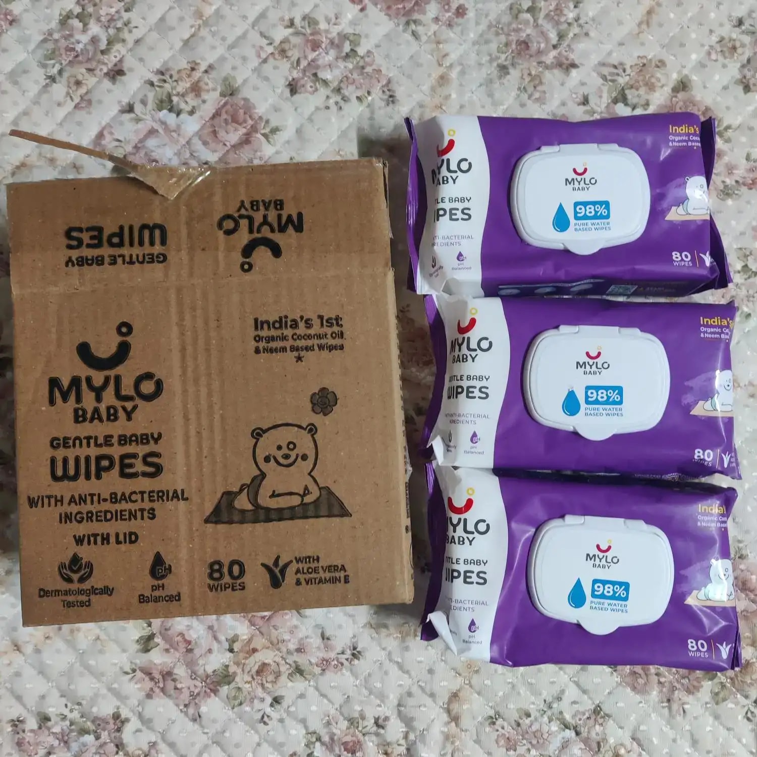 Gentle Baby Wipes With Lid - Organic Coconut Oil, Neem, Aloe Vera and Vitamin E | 98% Pure Water | Dermatologically Tested (Pack of 3) - 72 Wipes Per Pack