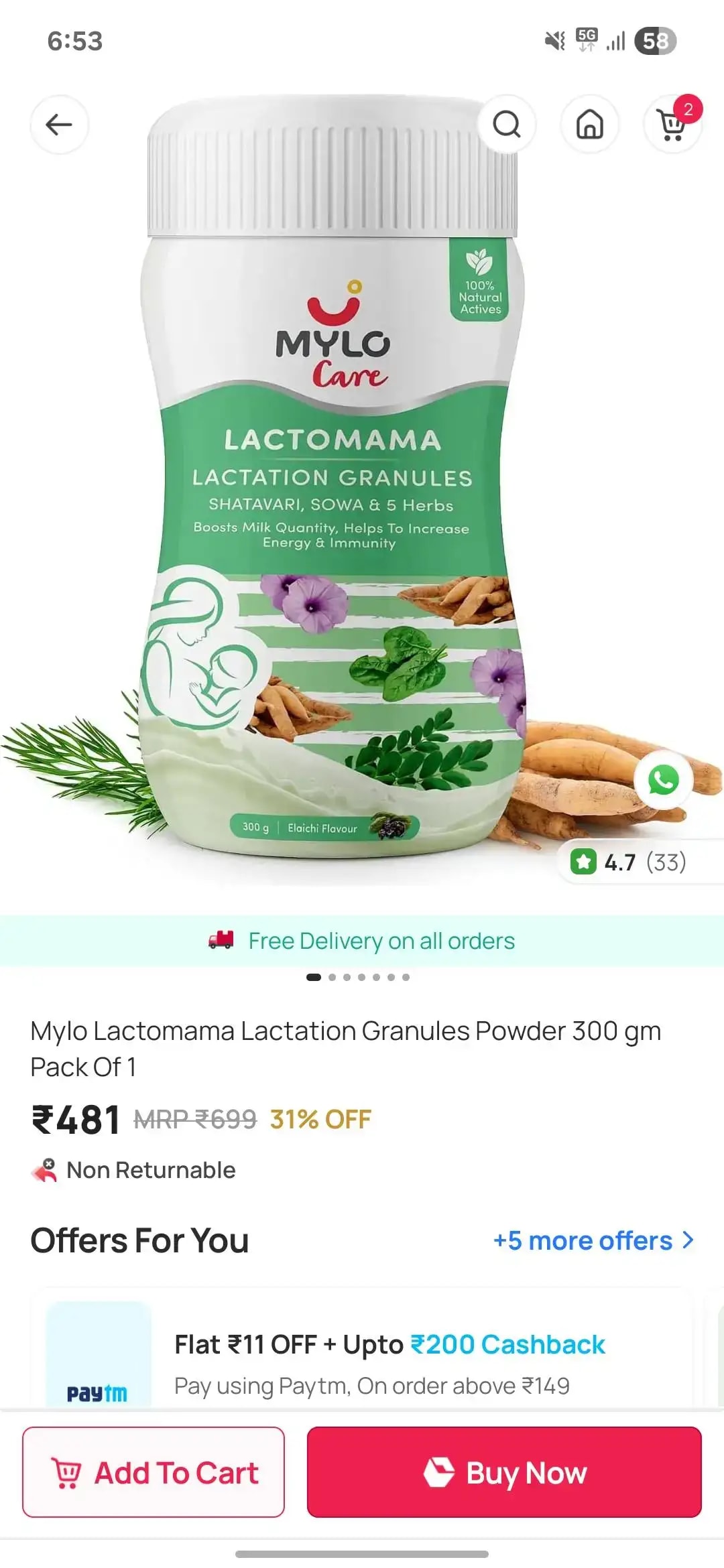 Mylo LactoMama ™ | With Shatavari, Sowa & 5 herbs | Natural Supplement for Boosting Breast Milk | 100% Natural Ingredients | 300g | Pack of 2 | Elaichi