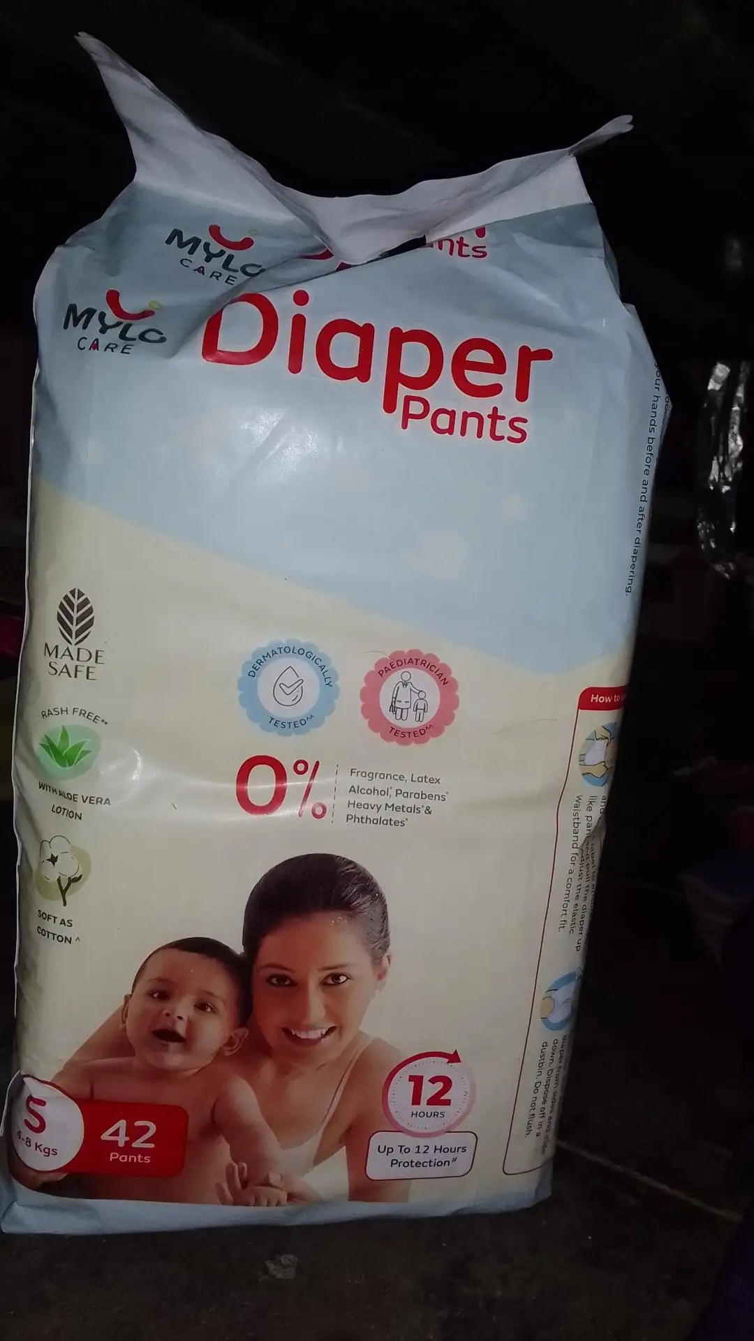 Baby Diaper Pants Small (S) Size 4-8 kgs (42 count) Leak Proof | Lightweight | Rash Free | 12 Hours Protection | ADL Technology (Pack of 1)