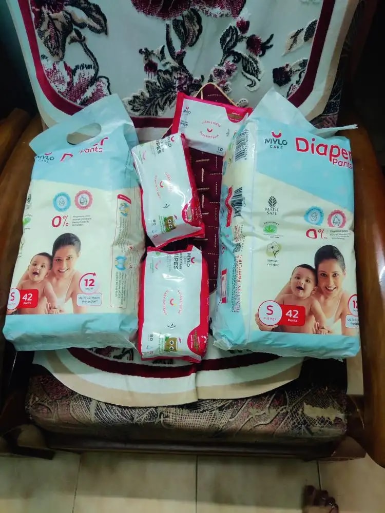 Super Saver Combo - Baby Diaper Pants Medium (M) 7-8 kgs - (76 count) Leak Proof + Extra Virgin Coconut Oil (200ml)