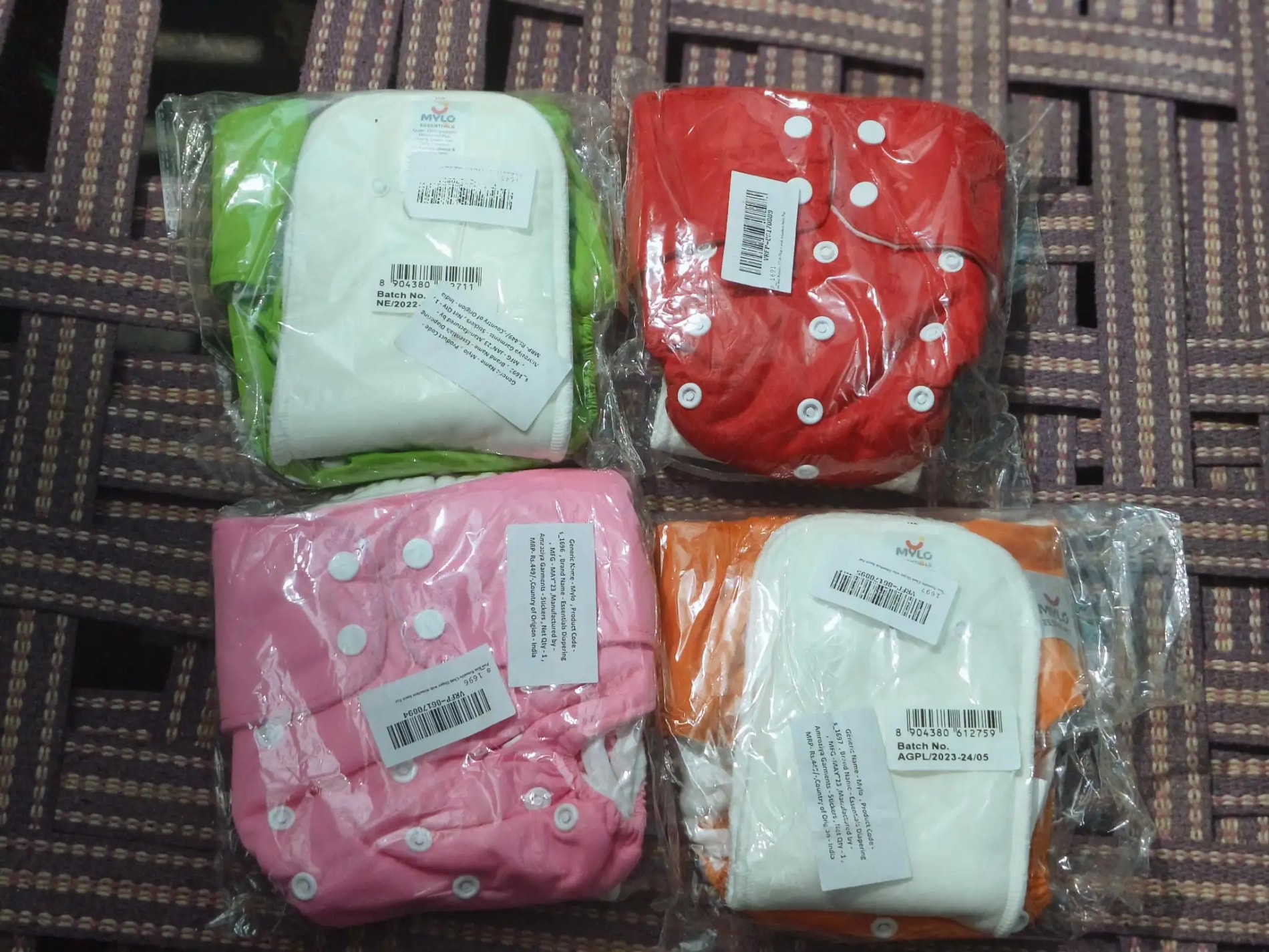 Adjustable Washable & Reusable Cloth Diaper With Dry Feel, Absorbent Insert Pad (3M-3Y) | Oeko-Tex Certified | Prevents Rashes - Assorted Colors - Pack of 4