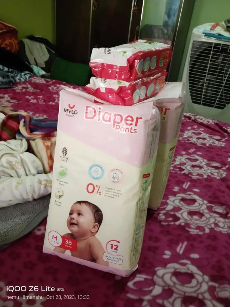 Super Saver Combo - Baby Diaper Pants Medium (M) 7-8 kgs - (76 count) Leak Proof + Extra Virgin Coconut Oil (200ml)