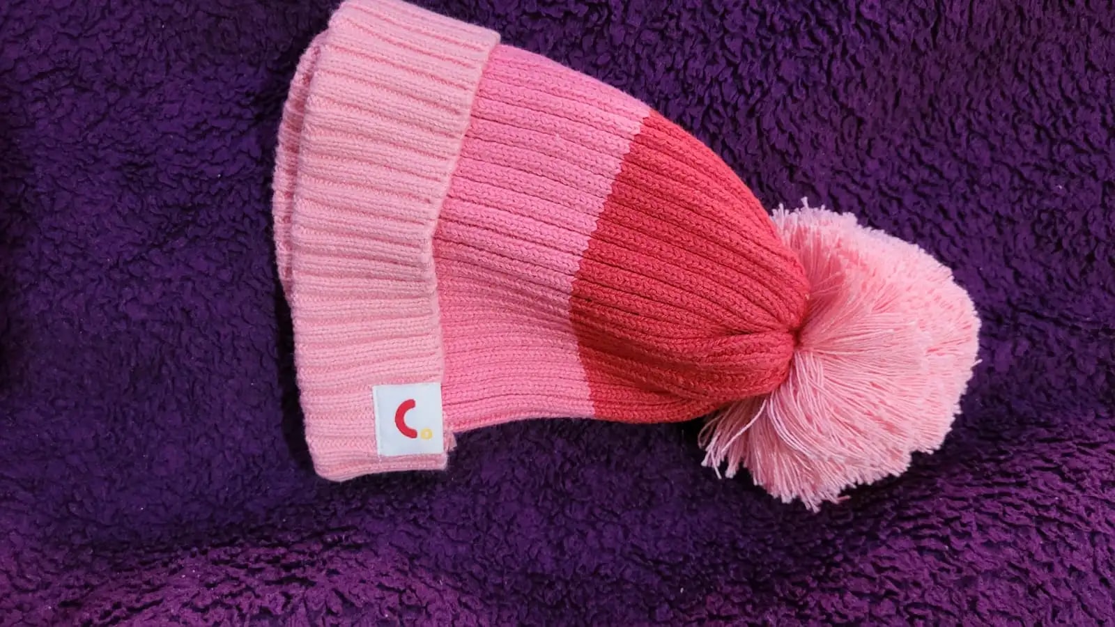 Baby Warm Winter Cap/Beanie with Pom-Pom in 100% Cotton – Red & Pink Beanie (6-12M)