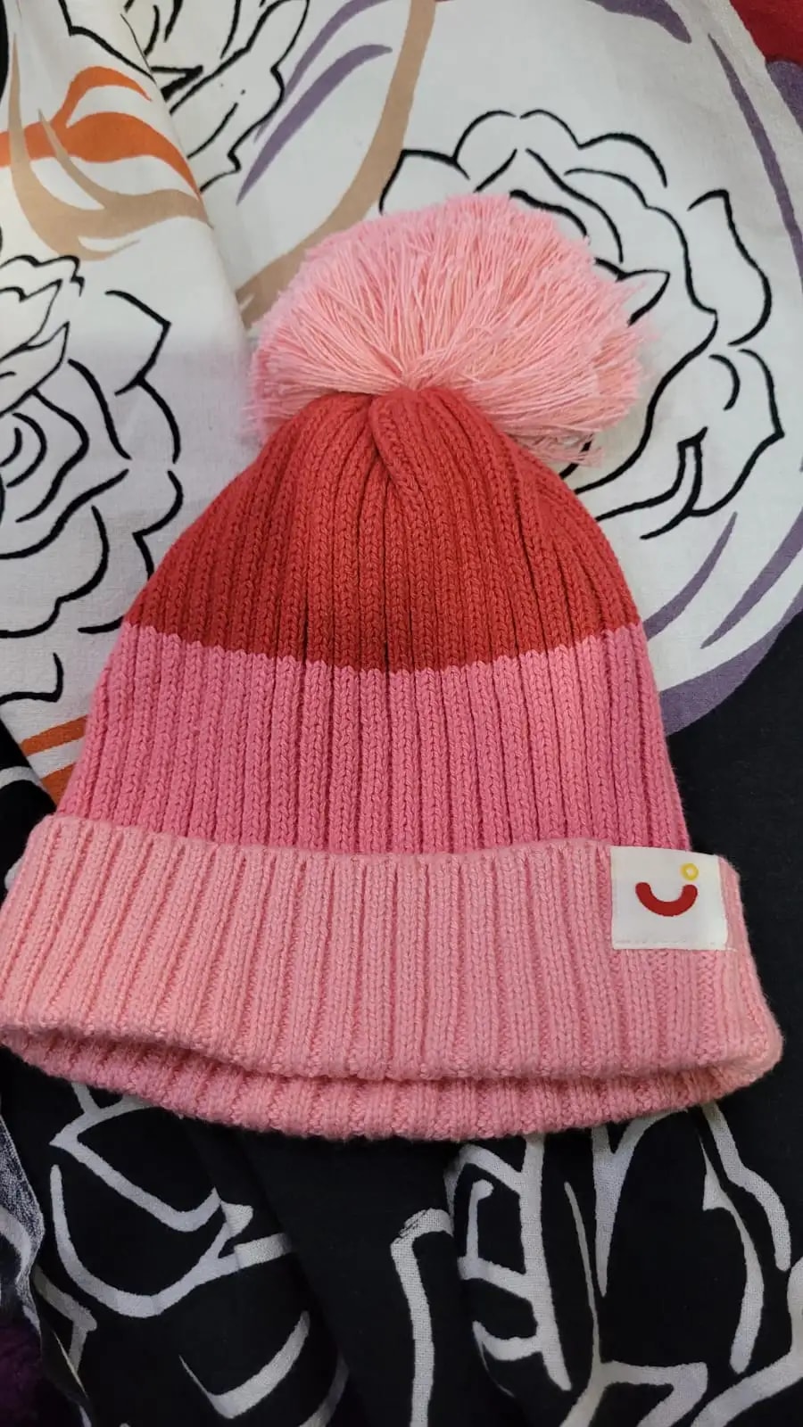 Baby Warm Winter Cap/Beanie with Pom-Pom in 100% Cotton – Red & Pink Beanie (6-12M)