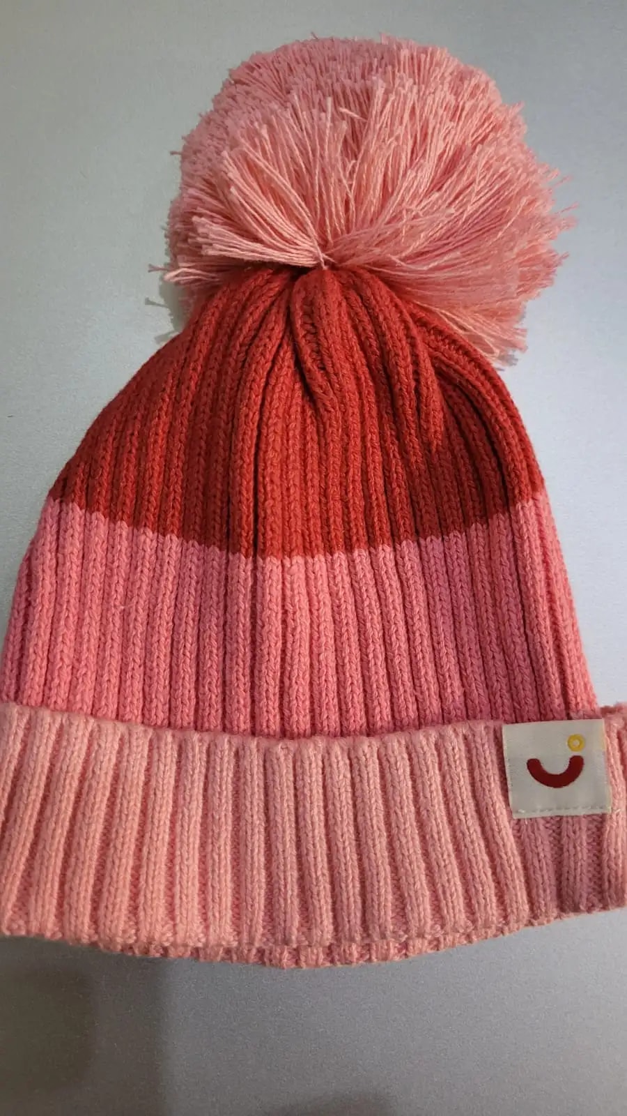 Baby Warm Winter Cap/Beanie with Pom-Pom in 100% Cotton – Red & Pink Beanie (6-12M)