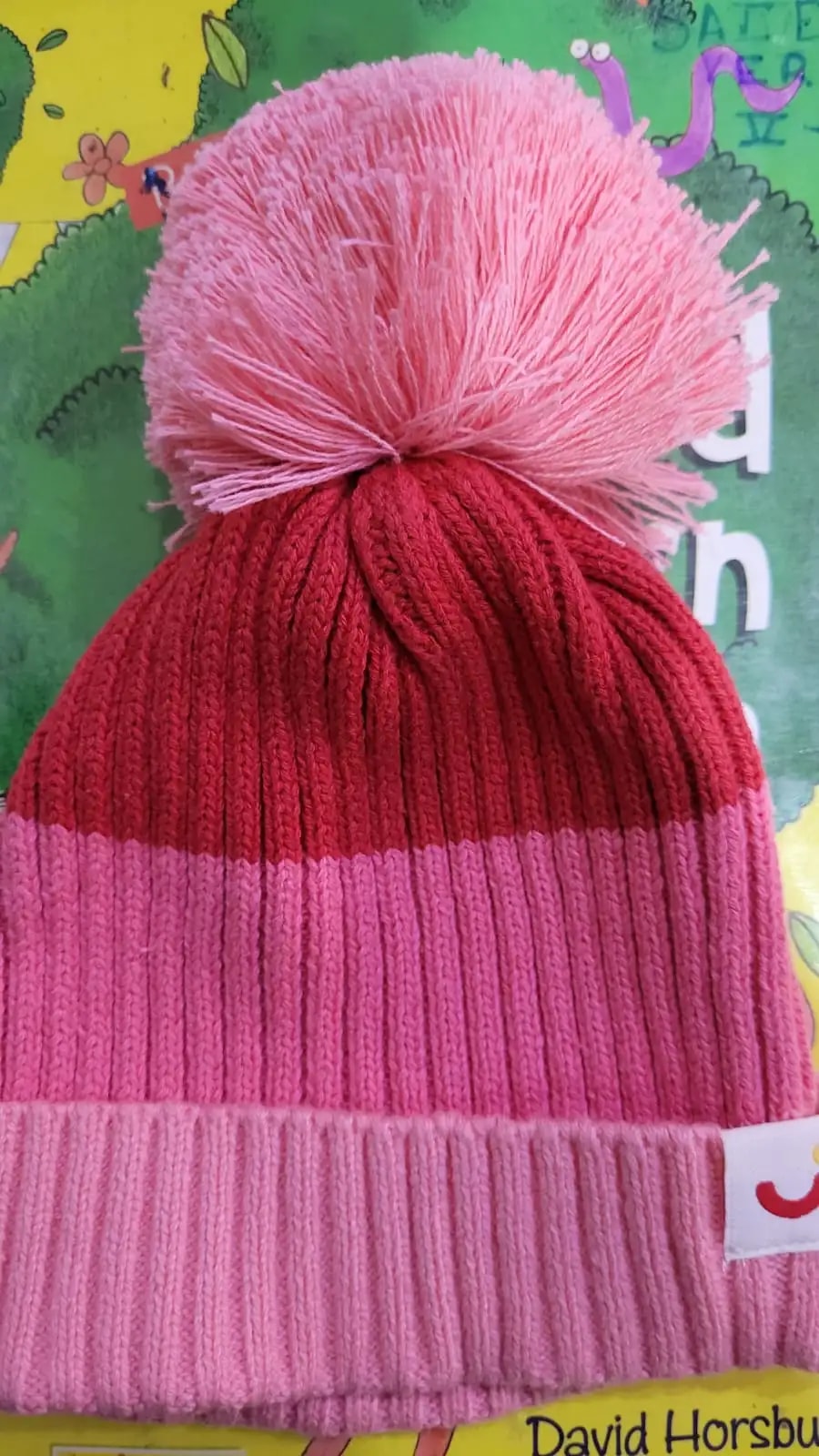 Baby Warm Winter Cap/Beanie with Pom-Pom in 100% Cotton – Red & Pink Beanie (6-12M)