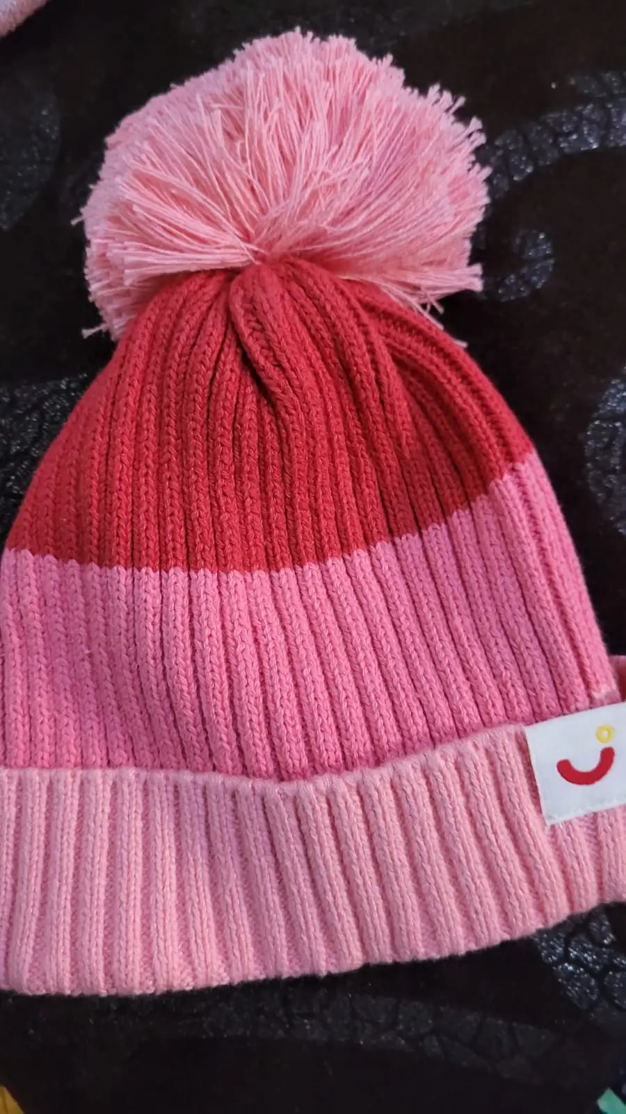 Baby Warm Winter Cap/Beanie with Pom-Pom in 100% Cotton – Red & Pink Beanie (6-12M)